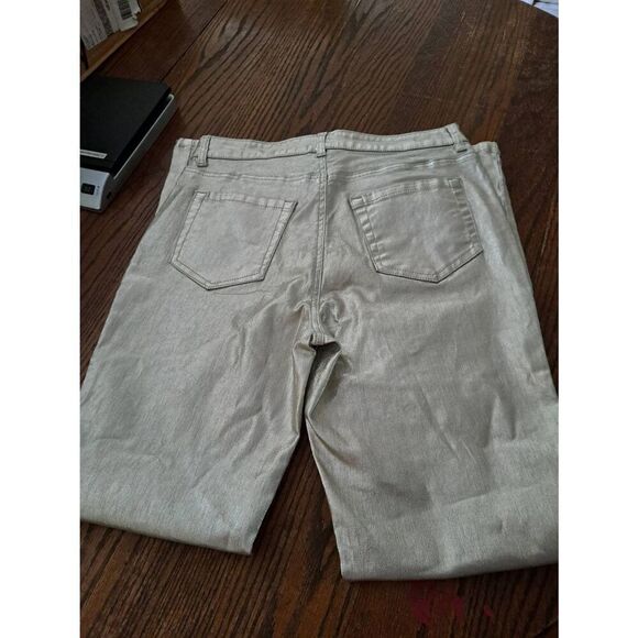 Size 10 Boston Proper Silver Metallic Metal Look Coated Pants Jeans with Pockets - Picture 3 of 3